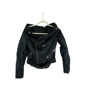 AFTF Basic Womens Leather Moto Jacket Black Size L Rocker Grunge Bikercore